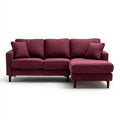 Bordowa sofa narożna z prawostronnym szezlongiem, aksamitna, 220 x 150 x 85 cm