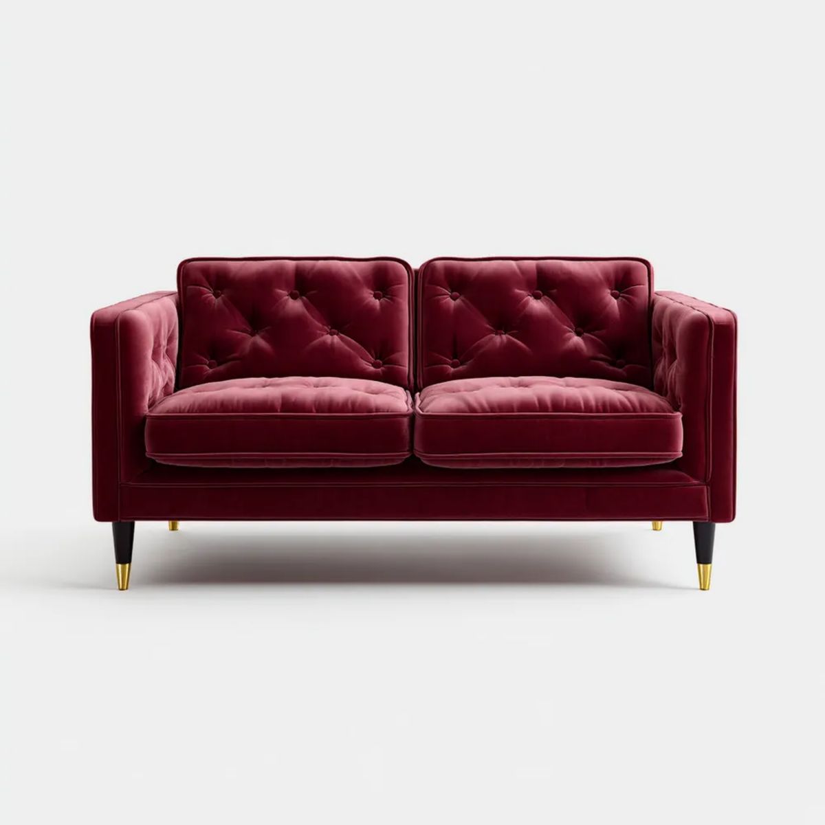 Dwuosobowa sofa z aksamitu, bordowa, pikowana, 150 × 85 × 85 cm