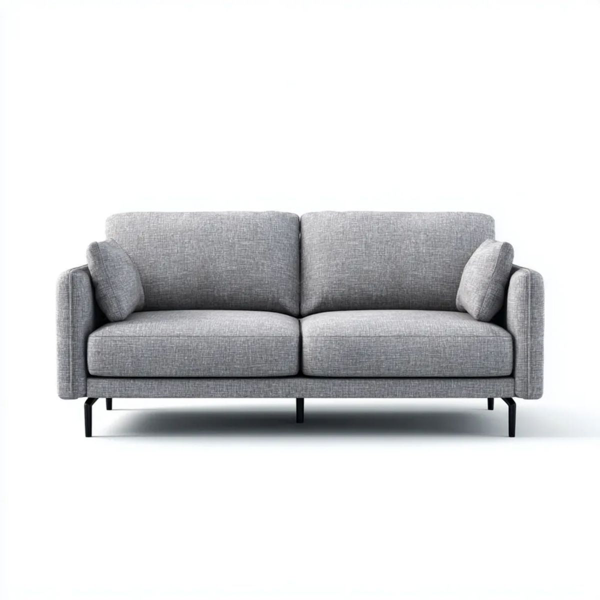 Dwuosobowa sofa z tkaniny szara z czarnymi metalowymi nogami, 180 × 85 × 85 cm