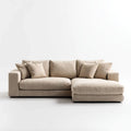 Beżowa sofa narożna z szezlongiem, tapicerowana poliestrem, 280 x 170 x 85 cm, prawostronna