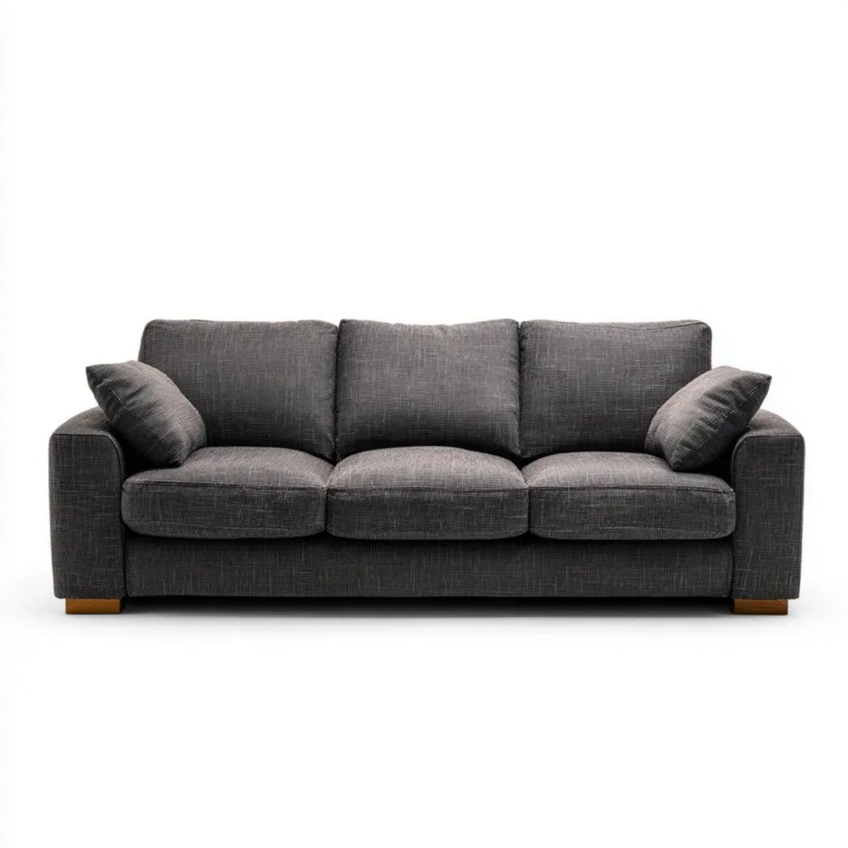 Trzyosobowa sofa z tapicerką poliestrową, ciemnoszara/brązowa, 210 x 90 x 85 cm