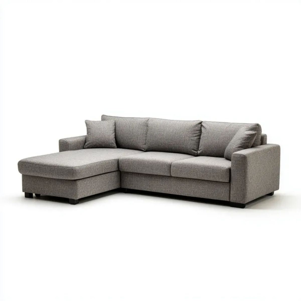 Szara sofa narożna z lewostronnym szezlongiem z poliestru, 250 × 160 × 85 cm