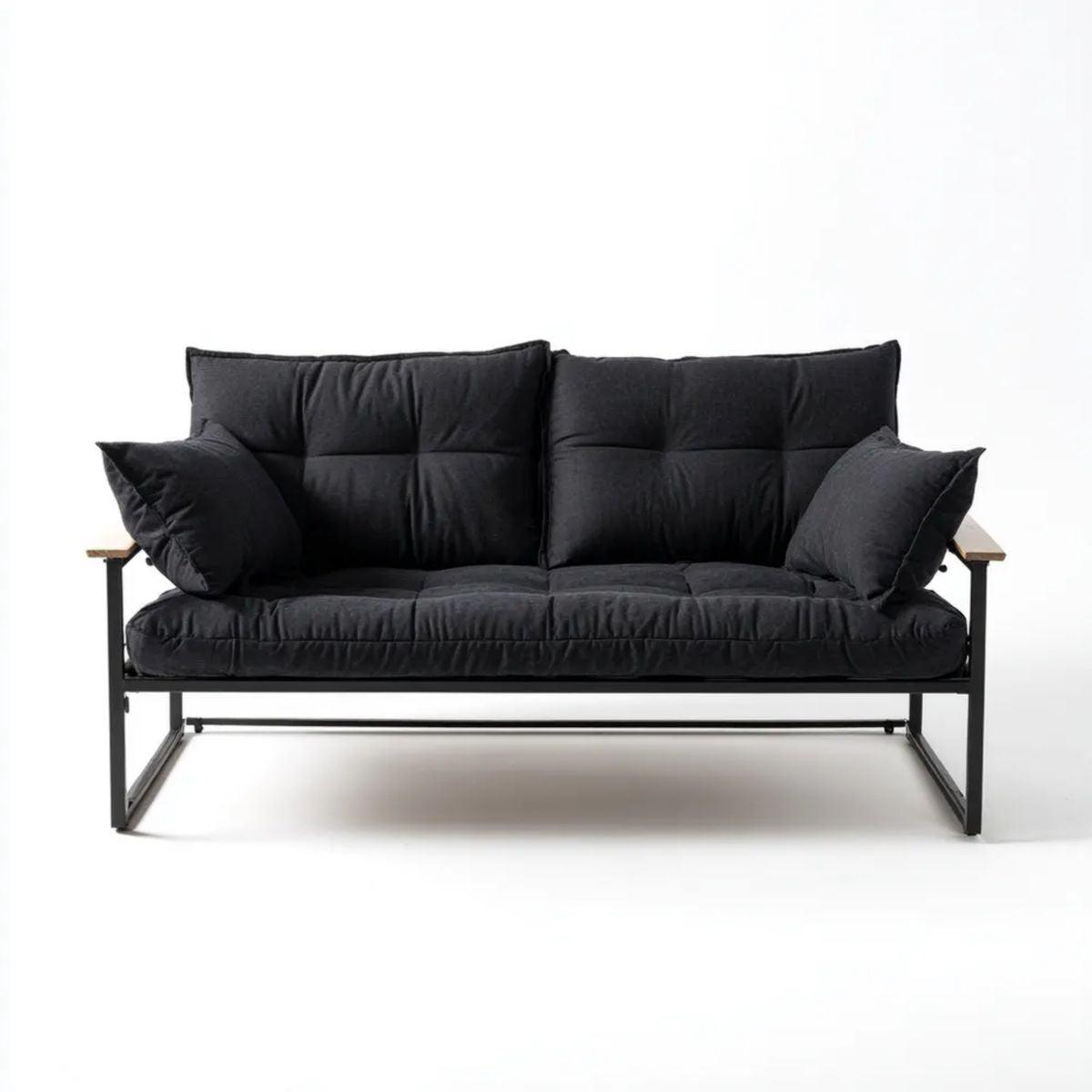 Dwuosobowa sofa czarna z poliestru i stali, 150 x 80 x 82 cm