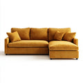 Musztardowa sofa narożna w kształcie L z prawostronnym szezlongiem, poliester, 260 × 165 × 85 cm