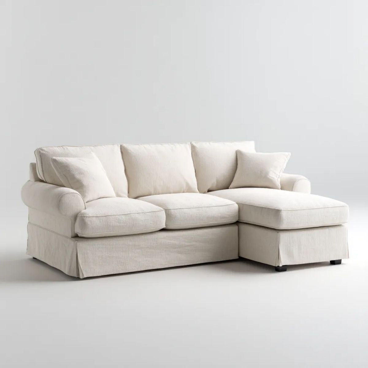 Kremowa sofa narożna w kształcie L z prawostronnym szezlongiem z poliestru 230 × 155 × 88 cm
