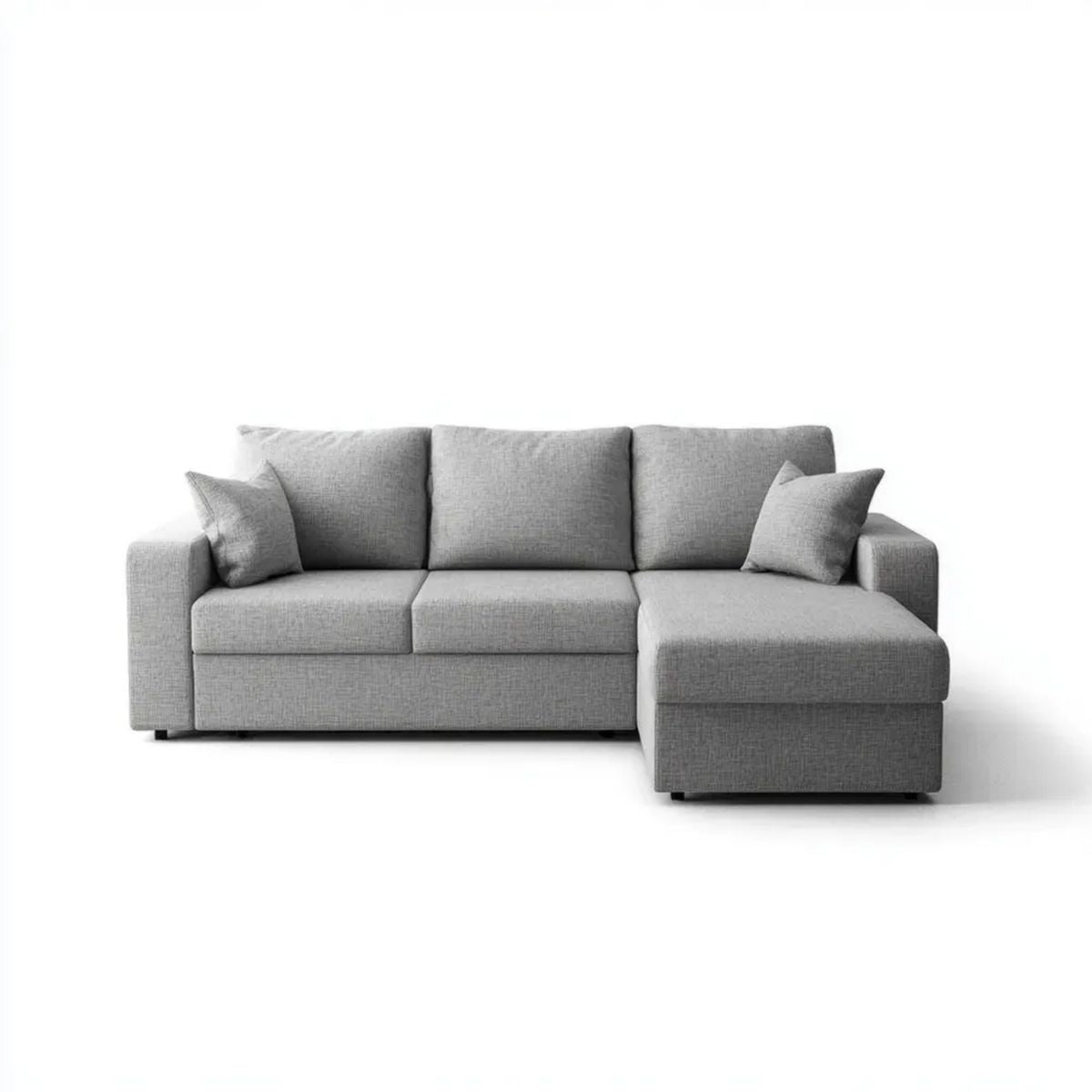 Szara sofa narożna z prawostronnym szezlongiem z tkaniny, 250 × 160 × 85 cm