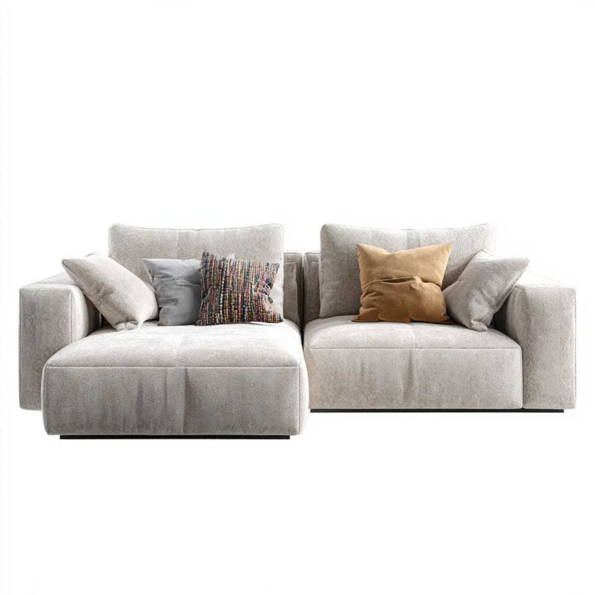 Sofa modułowa 2-osobowa z lewym szezlongiem, jasnoszara, z tapicerką poliestrową, 260 x 100 x 80 cm