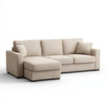 Beżowa sofa narożna lewostronna z szezlongiem z tkaniny, 250 × 160 × 85 cm