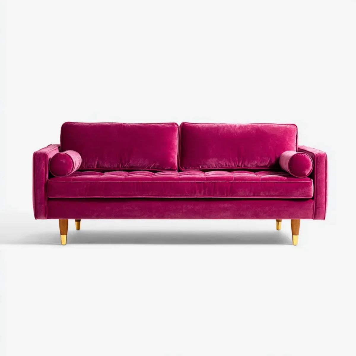 Trzyosobowa sofa aksamitna fuksjowa ze złotymi detalami, 220 x 90 x 85 cm