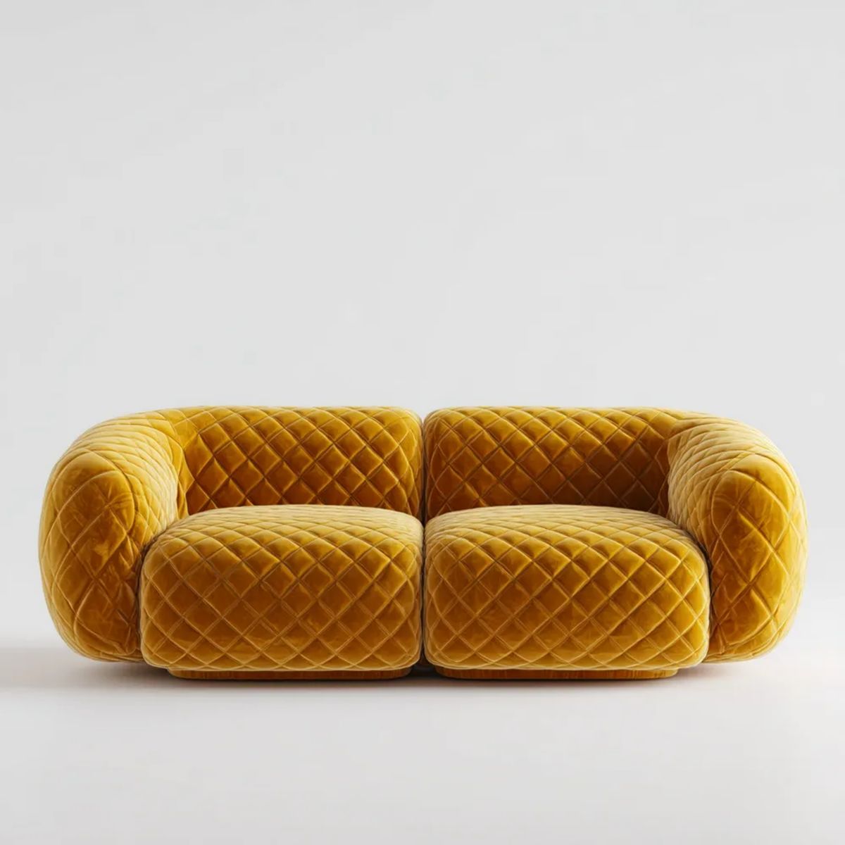 Dwuosobowa sofa musztardowa z pikowanego weluru poliestrowego, 170 x 90 x 75 cm