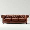 Trzyosobowa sofa Chesterfield ze skóry syntetycznej, brązowo-czarna, 230 x 95 x 78 cm