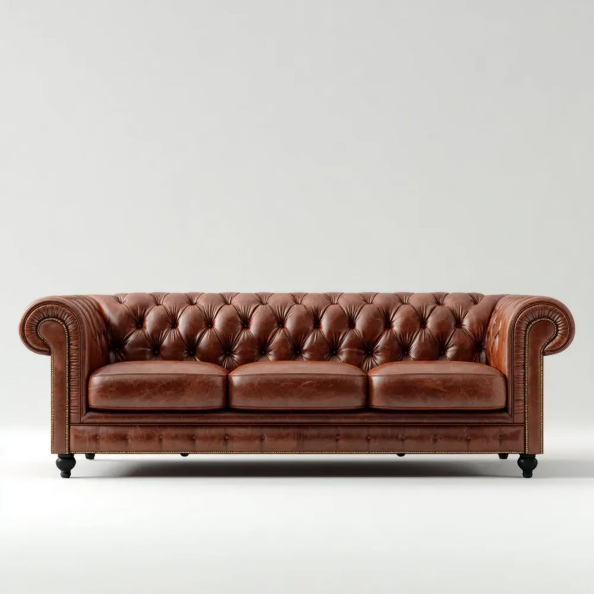 Trzyosobowa sofa Chesterfield ze skóry syntetycznej, brązowo-czarna, 230 x 95 x 78 cm