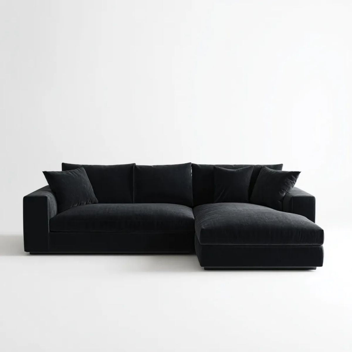 Czarna sofa narożna z prawostronnym szezlongiem z aksamitu 280 x 170 x 85 cm
