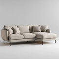 Beżowa sofa narożna w kształcie L z prawostronnym szezlongiem, tapicerka poliestrowa, 250 × 160 × 86 cm