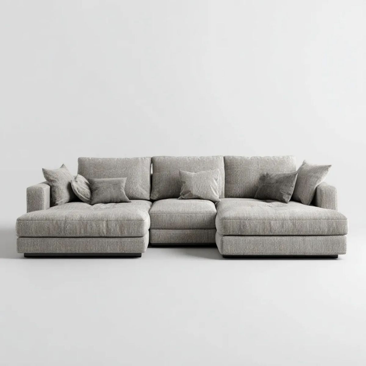 Trzyosobowa sofa modułowa z poliestru, szara/czarna, 310 x 105 x 85 cm