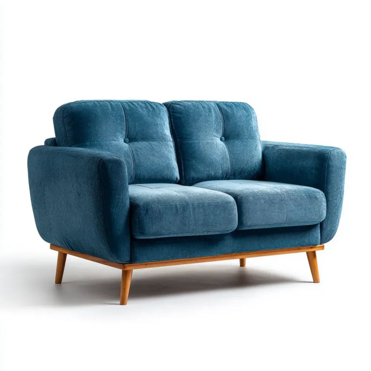 Dwuosobowa sofa granatowa z tapicerką poliestrową i nogami z litego drewna 160 x 88 x 88 cm