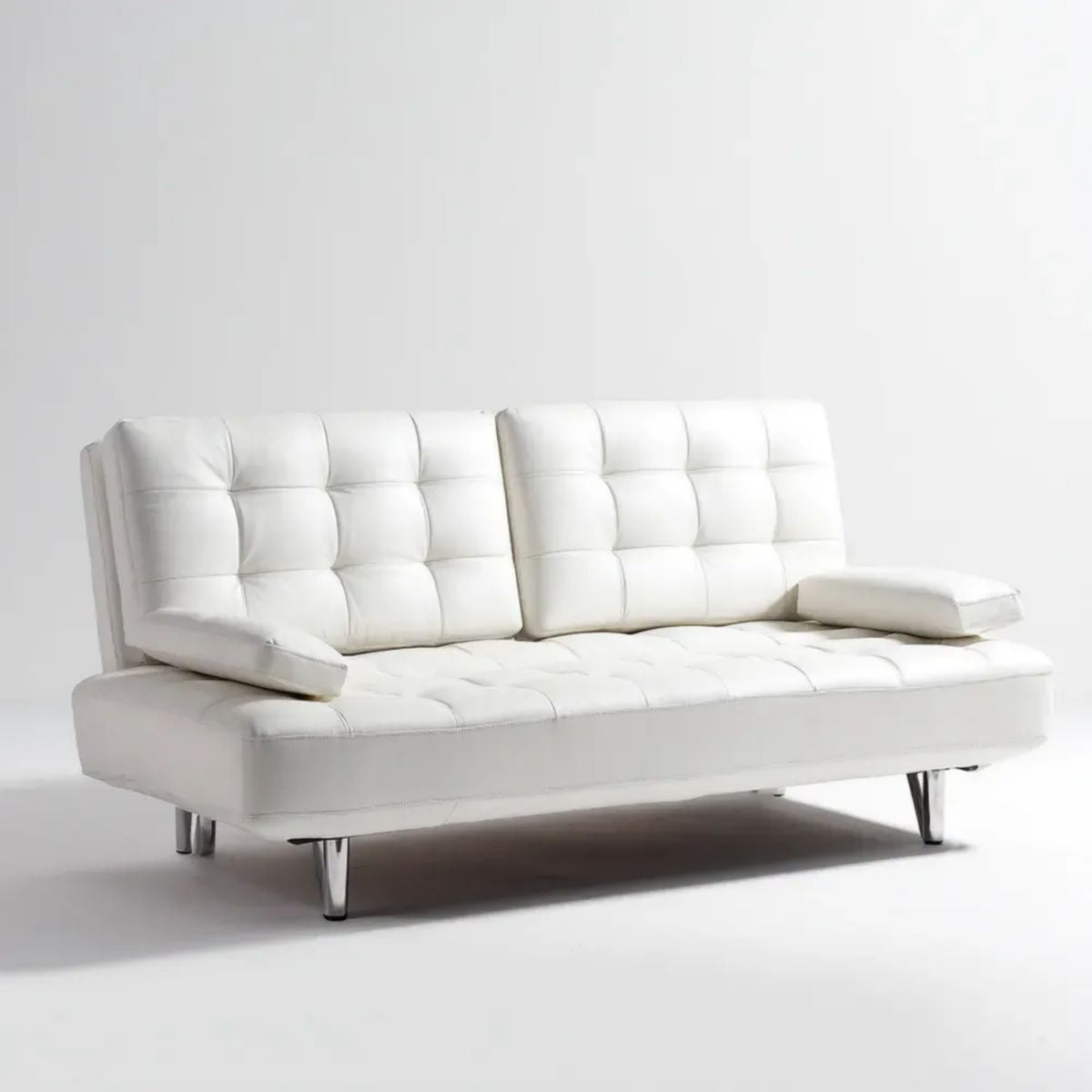 Trzyosobowa rozkładana sofa ze skóry PU, biała/srebrna, 180 x 85 x 82 cm