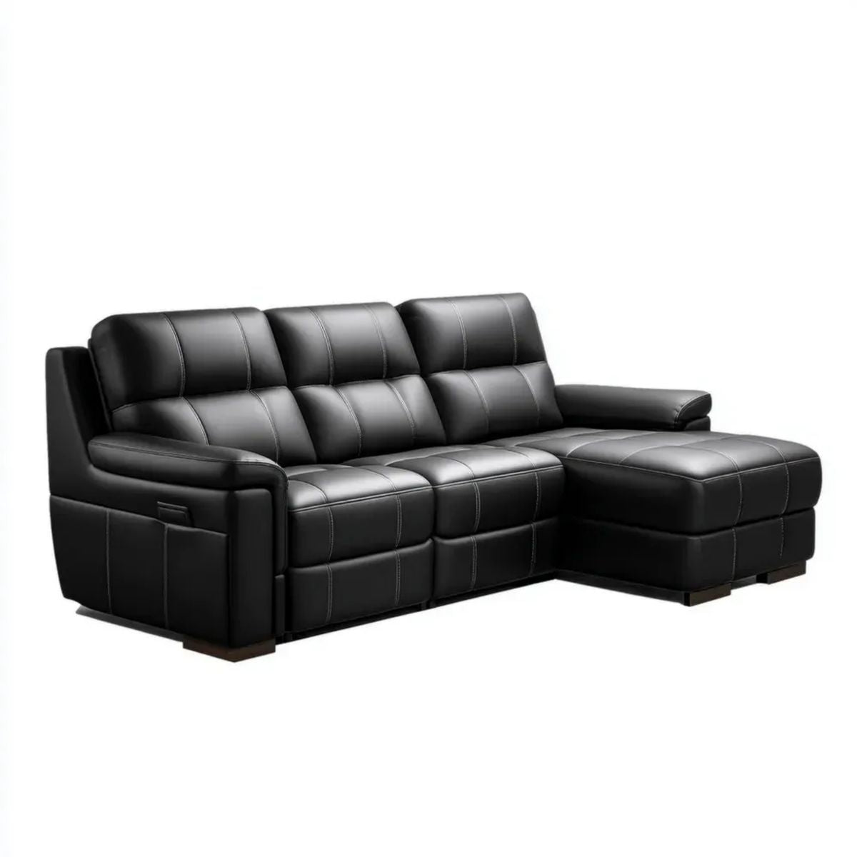 Czarna sofa narożna 3-osobowa z prawostronnym szezlongiem, tapicerka PU, 250 × 160 × 100 cm