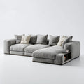 4-osobowa sofa narożna w kształcie L z szezlongiem i półką boczną, szara, z tkaniny poliestrowej, 300 × 170 × 85 cm