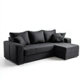 Czarna sofa narożna z prawostronnym szezlongiem, tapicerka tkaninowa, 250 x 160 x 90 cm