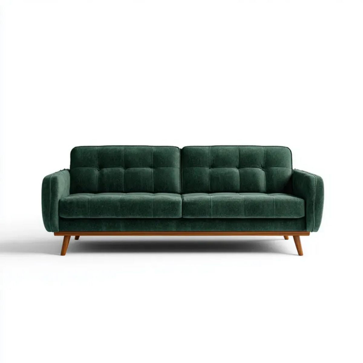 Trzyosobowa sofa z aksamitu poliestrowego, ciemnozielona z brązowymi drewnianymi nogami, 200 × 90 × 85 cm