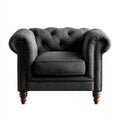 Fotel Chesterfield ciemnoszary z tapicerką poliestrową i nogami z litego drewna, 110 × 95 × 80 cm