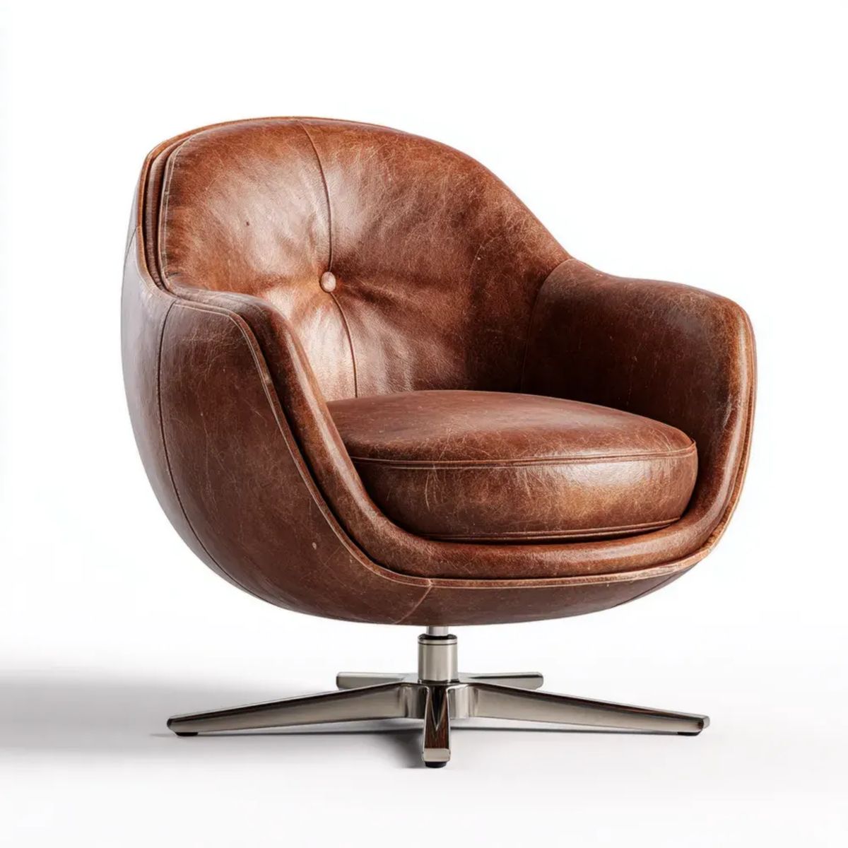 Brązowy fotel obrotowy ze skóry PU 80 x 80 x 82 cm z chromowaną podstawą