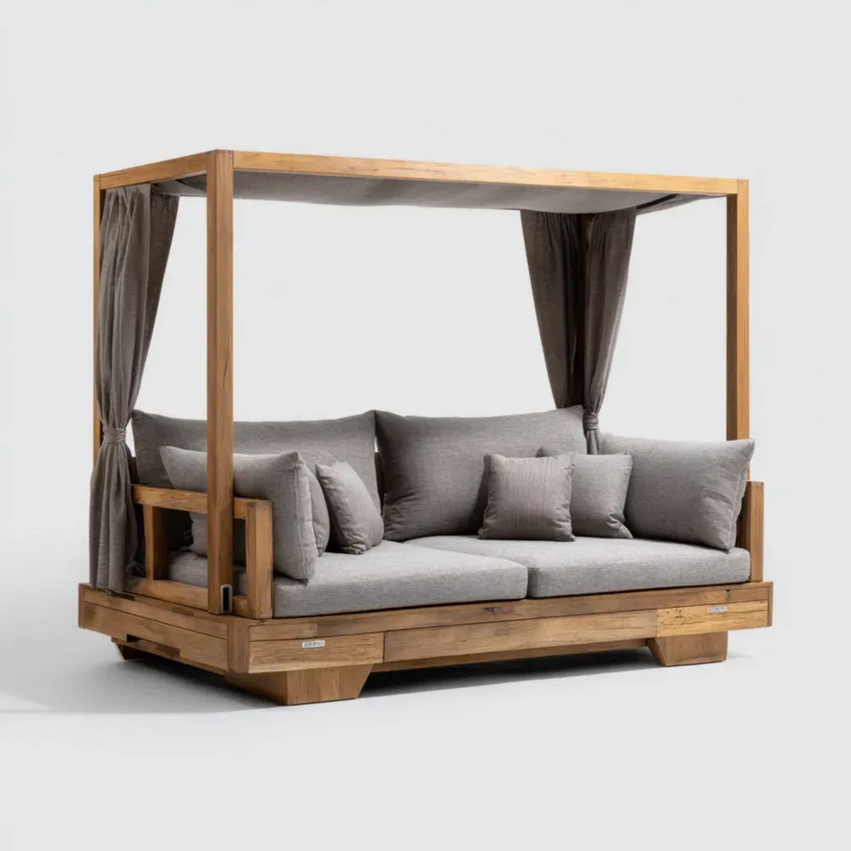 Drewniana sofa ogrodowa z baldachimem, szara, 220 × 150 × 200 cm