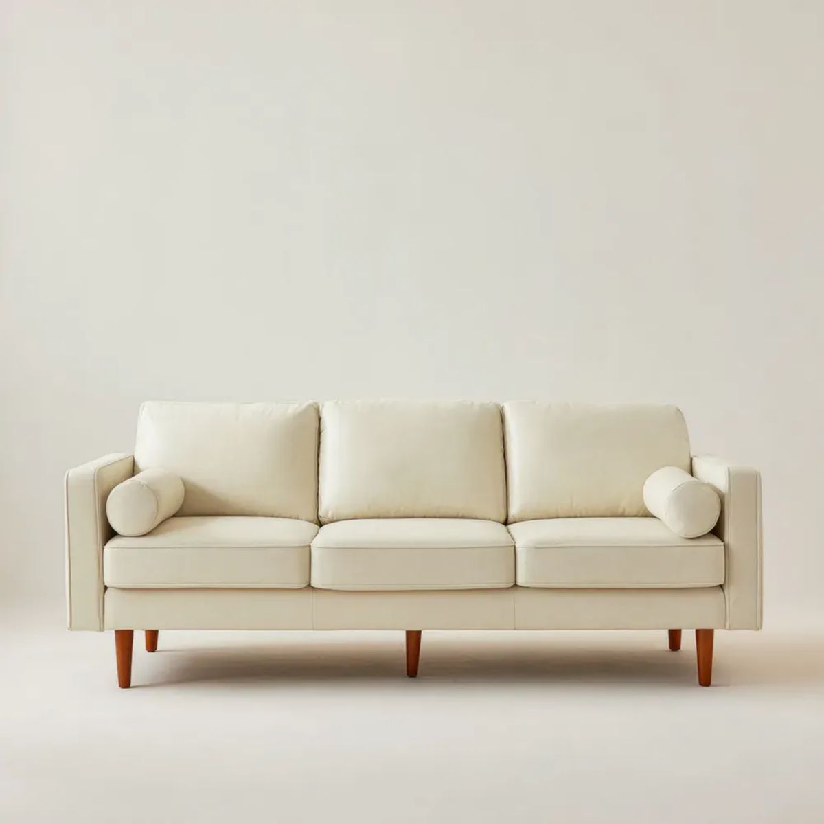 Trzyosobowa sofa ze skóry syntetycznej, kremowo-brązowa, 210 x 88 x 86 cm