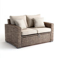 Dwuosobowa sofa ogrodowa ze schowkiem z technorattanu, szarobrązowo-beżowa, 140 × 80 × 85 cm