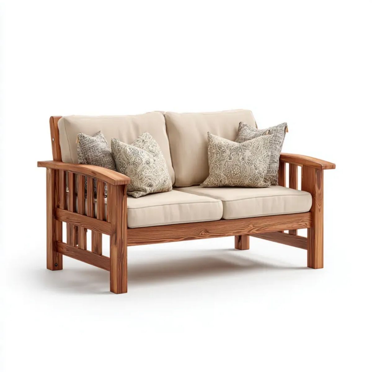 Dwuosobowa sofa ogrodowa z litego drewna akacjowego, brązowo-beżowa, 140 × 70 × 78 cm